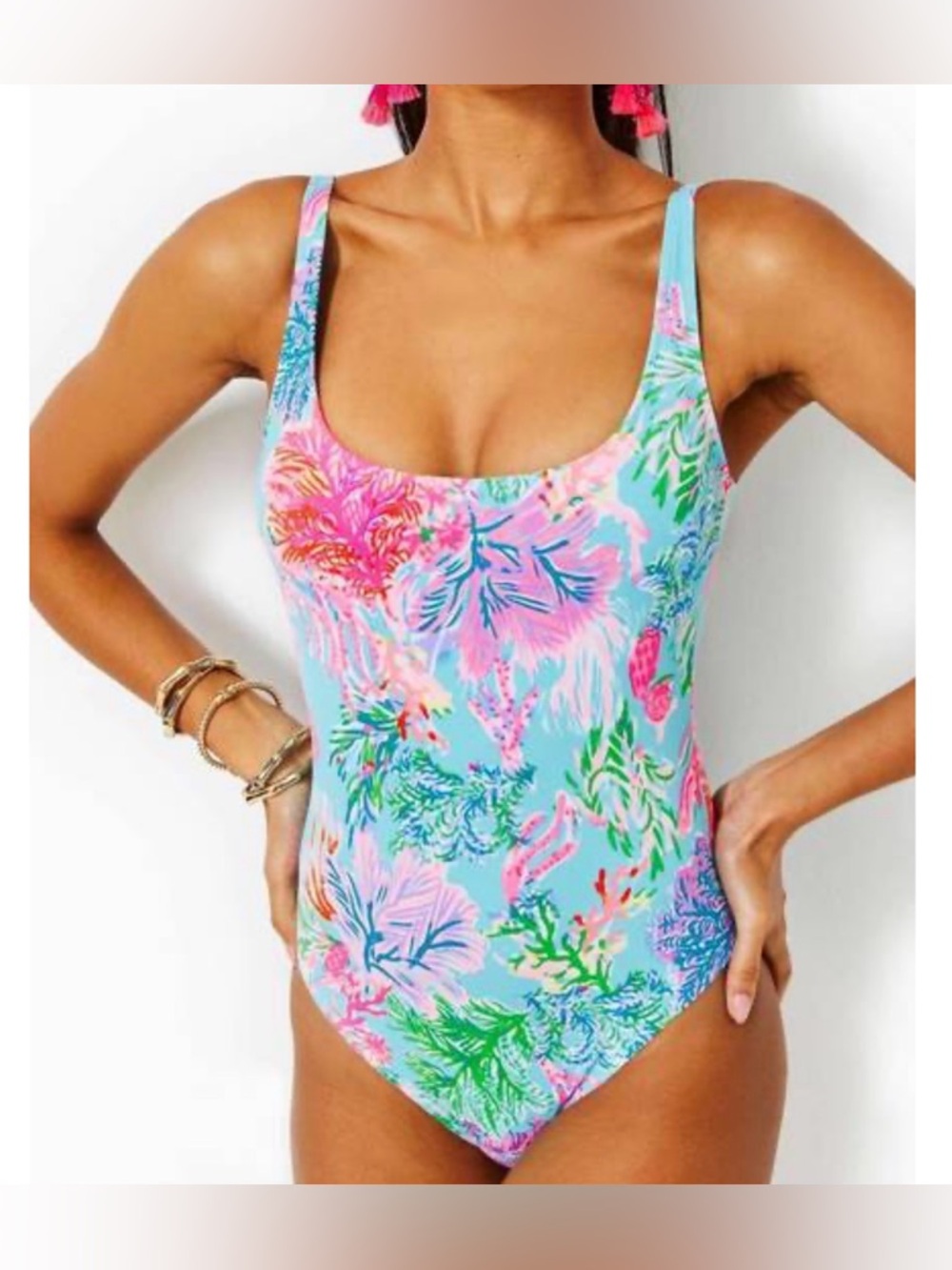 Lilly Pulitzer Brin Scoop Neck One Piece Swimsuit Celestial Blue Cay To My Heart